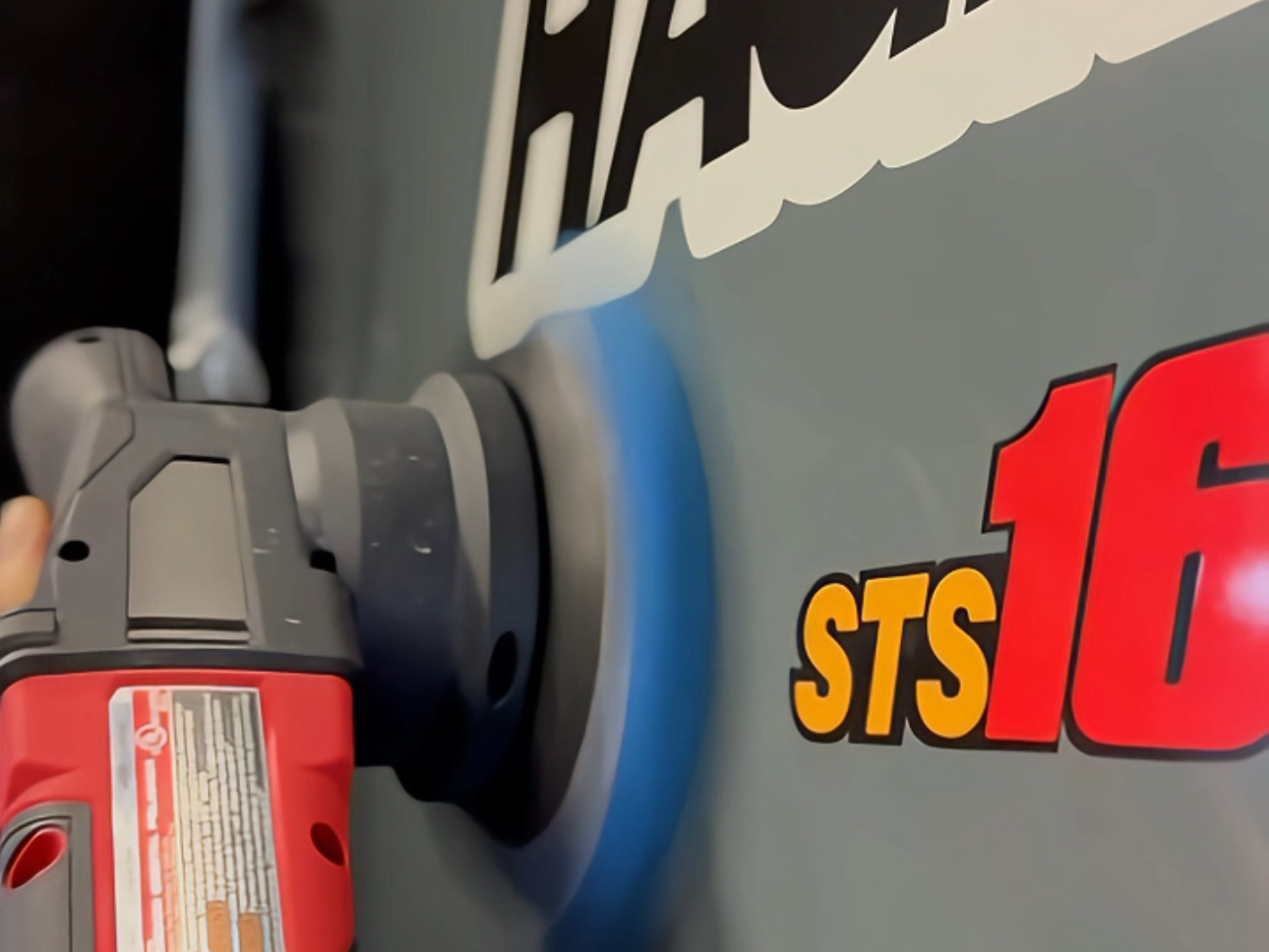 Polishing a Case IH STS combine with professional equipment